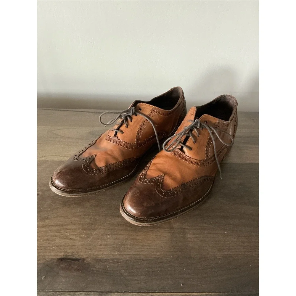 Cole Haan Wing Tip Oxford Dress Shoes Cognac Brown‎ Leather Sz 9